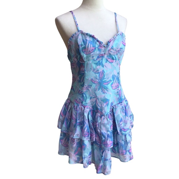 Wild Fable Floral Ruffle Tiered Mini Dress Womans Size Medium NEW - Picture 8 of 12